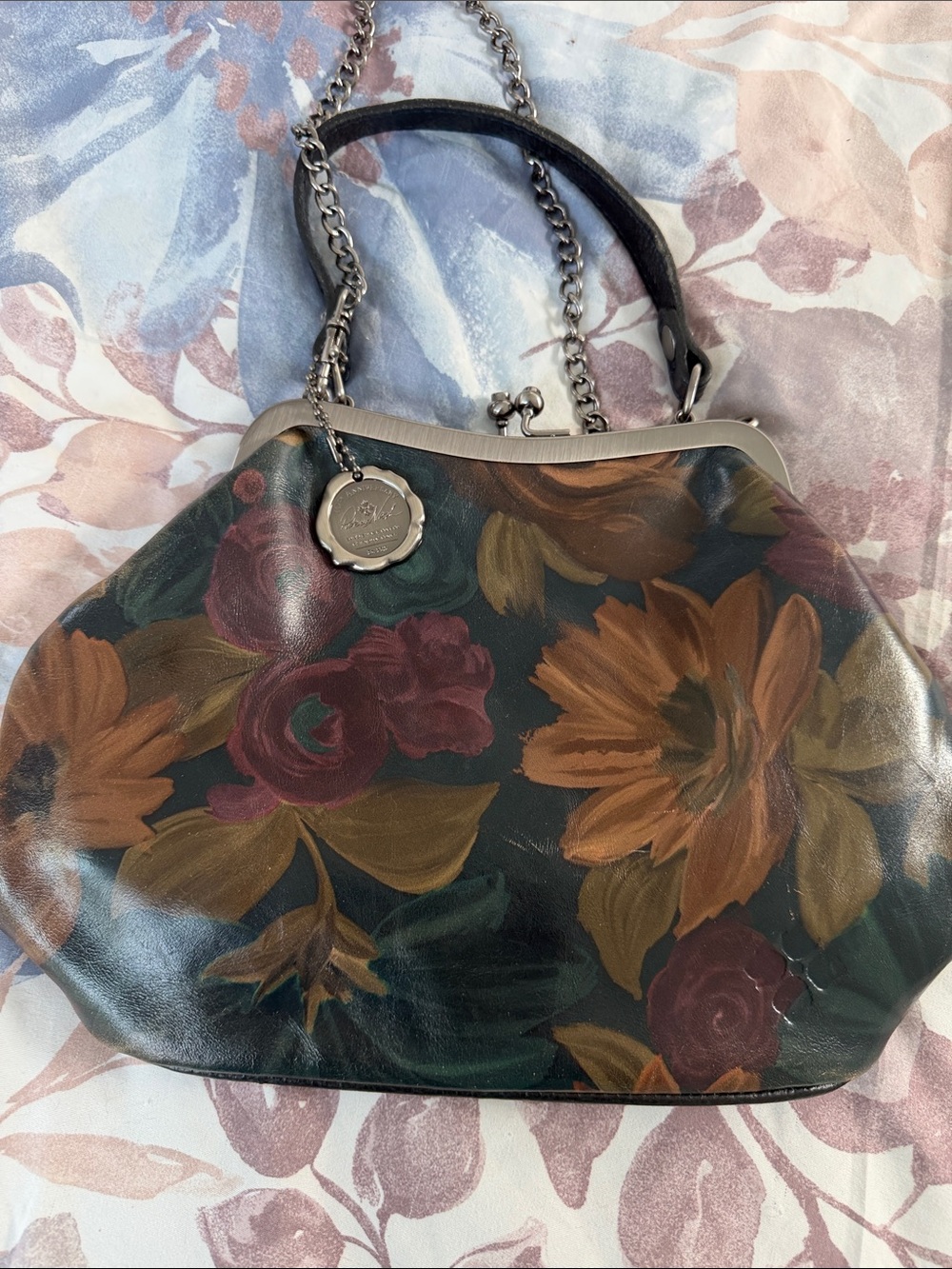Patricia Nash Floral Frame-Top Crossbody in Dark Green, Brown and Burgundy